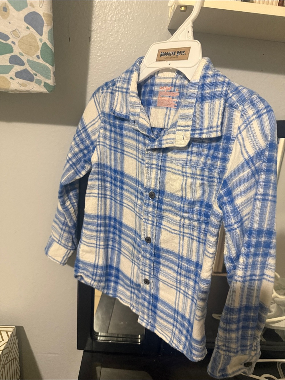 Cat & Jack Blue and White Plaid Kids Button-Down Shirt